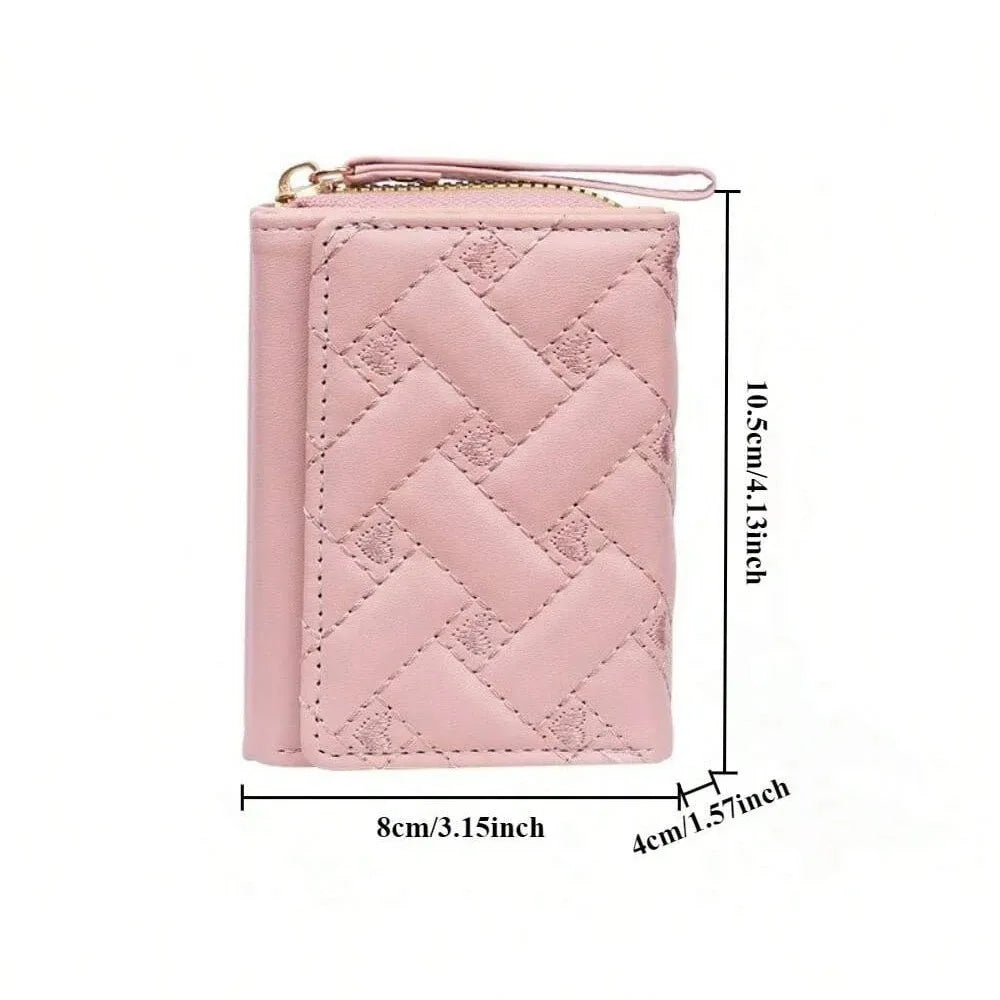 Fashion Heart Embroidered Short Wallet for Women, PU Leather Small Zipper Coin Purse, Cute Mini Card Holder