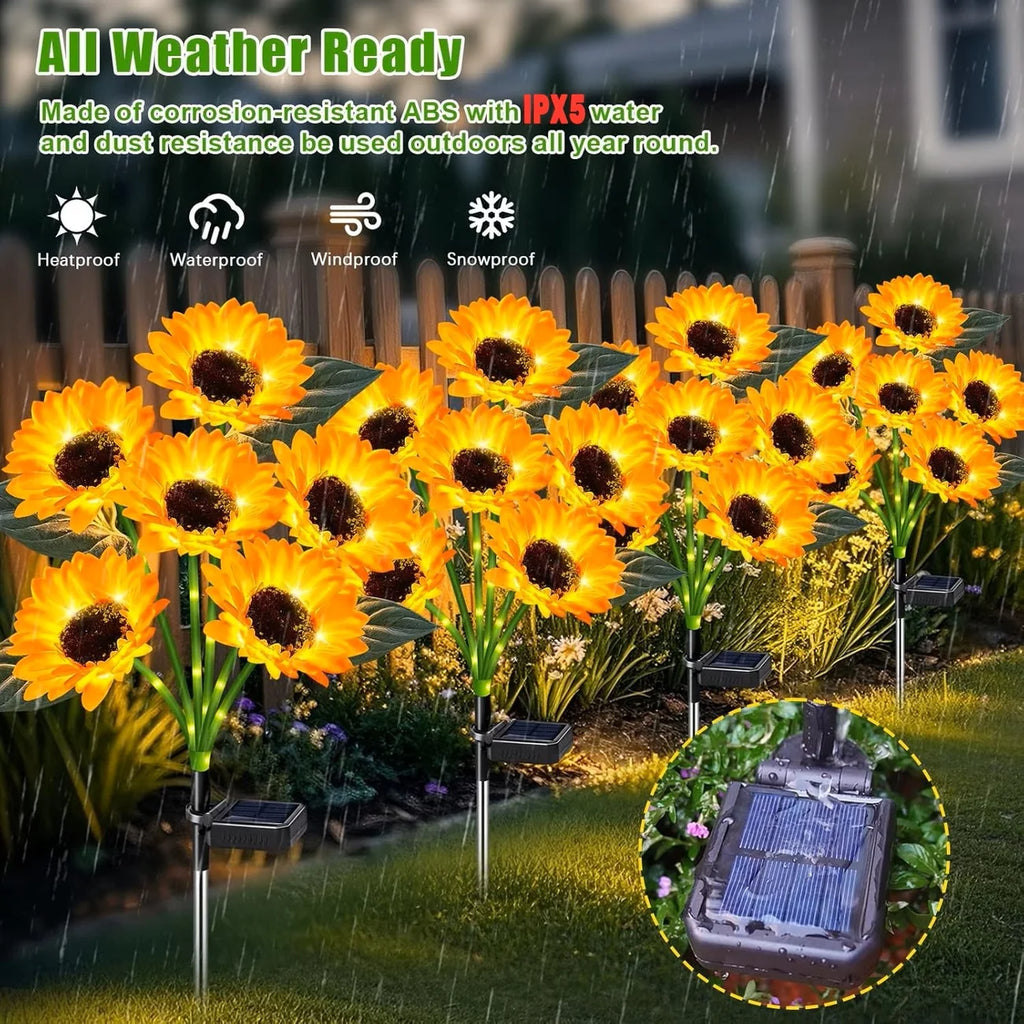 Solar Sunflower Garden Lights (2026 Upgraded) - IP65 Waterproof, Auto On/Off