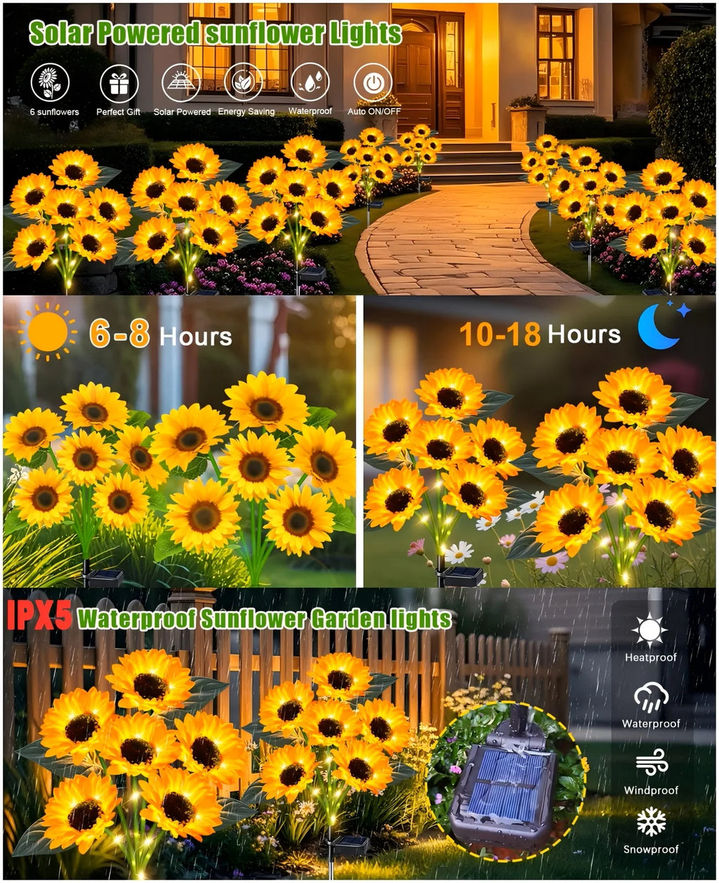 Solar Sunflower Garden Lights (2026 Upgraded) - IP65 Waterproof, Auto On/Off