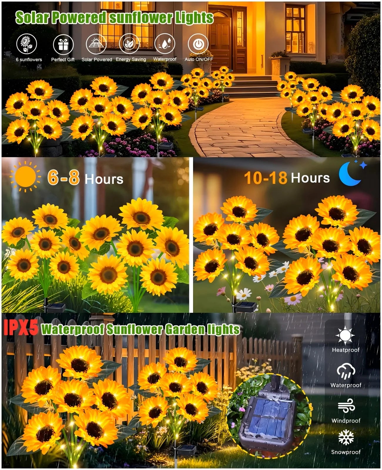 Solar Sunflower Garden Lights (2026 Upgraded) - IP65 Waterproof, Auto On/Off