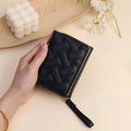 Fashion Heart Embroidered Short Wallet for Women, PU Leather Small Zipper Coin Purse, Cute Mini Card Holder