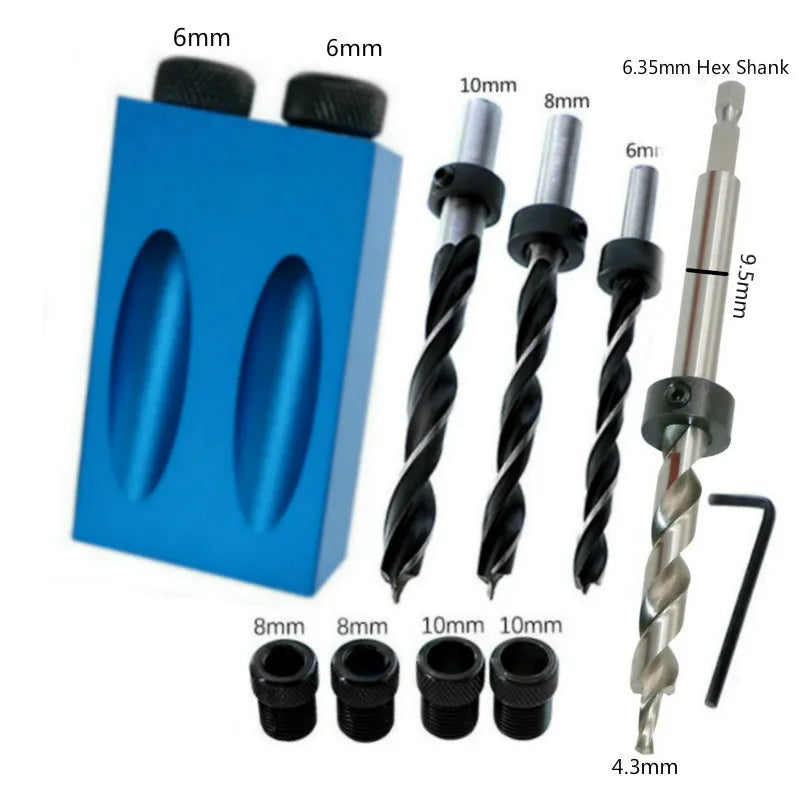 15 Degree Oblique Hole Locator Drill Bit Woodworking Pocket Hole Jig Kit Angle Drill Guide Set Hole Puncher Carpentry Toos