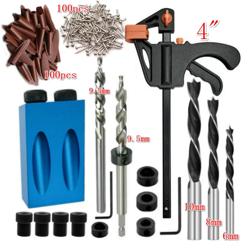 15 Degree Oblique Hole Locator Drill Bit Woodworking Pocket Hole Jig Kit Angle Drill Guide Set Hole Puncher Carpentry Toos