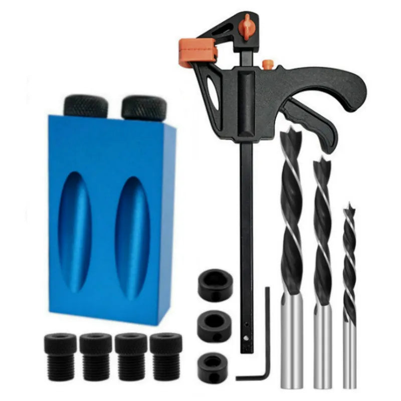 15 Degree Oblique Hole Locator Drill Bit Woodworking Pocket Hole Jig Kit Angle Drill Guide Set Hole Puncher Carpentry Toos