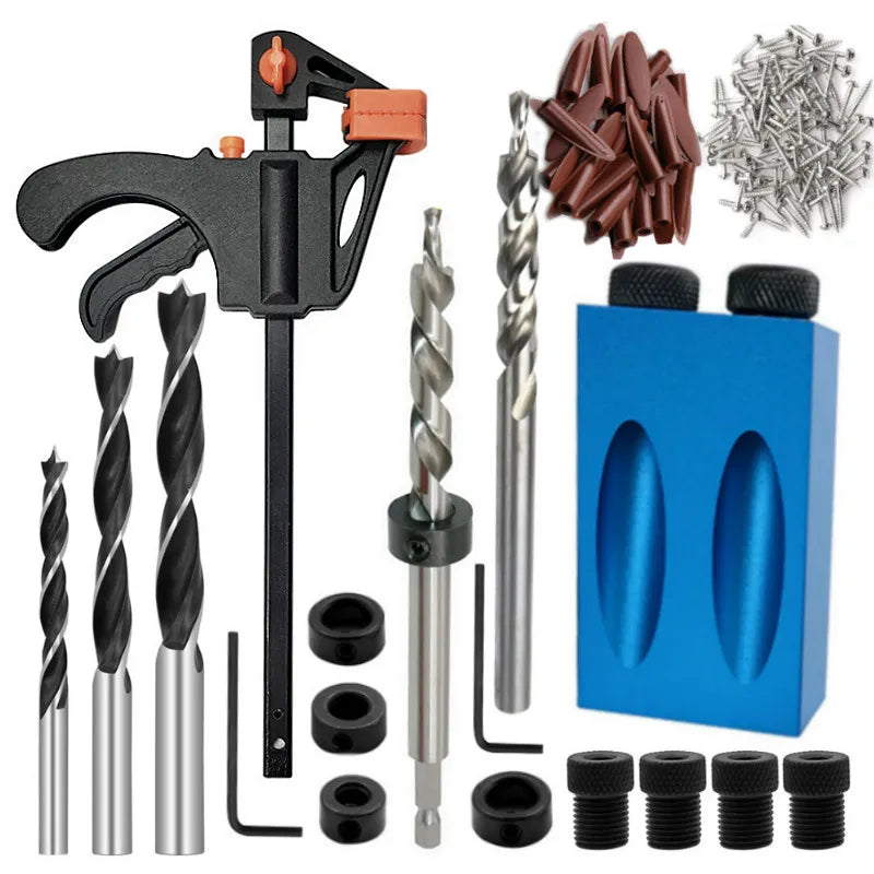 15 Degree Oblique Hole Locator Drill Bit Woodworking Pocket Hole Jig Kit Angle Drill Guide Set Hole Puncher Carpentry Toos