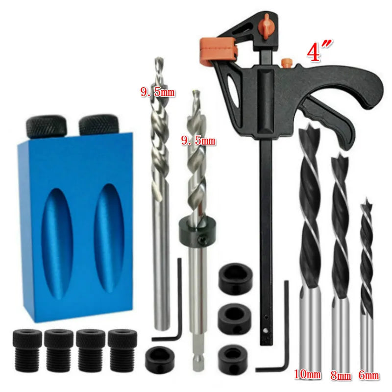 15 Degree Oblique Hole Locator Drill Bit Woodworking Pocket Hole Jig Kit Angle Drill Guide Set Hole Puncher Carpentry Toos