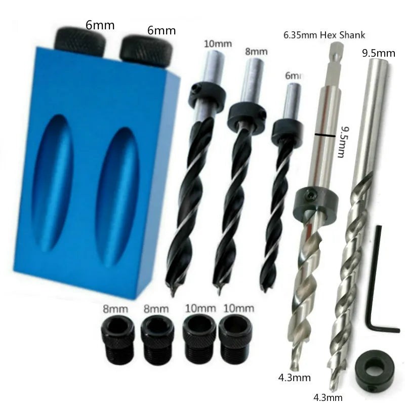 15 Degree Oblique Hole Locator Drill Bit Woodworking Pocket Hole Jig Kit Angle Drill Guide Set Hole Puncher Carpentry Toos