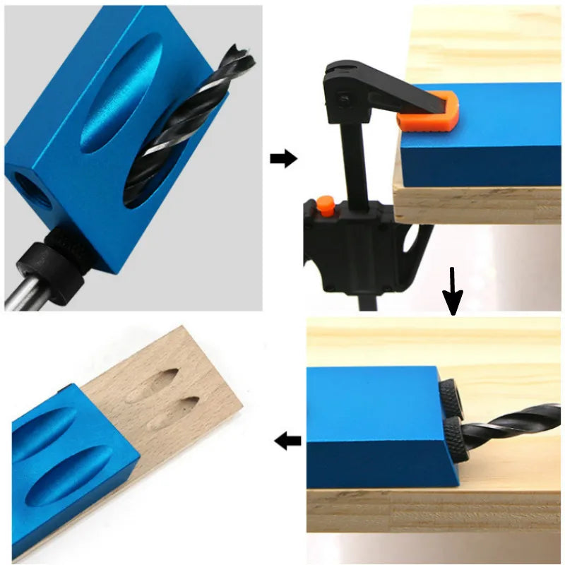 15 Degree Oblique Hole Locator Drill Bit Woodworking Pocket Hole Jig Kit Angle Drill Guide Set Hole Puncher Carpentry Toos