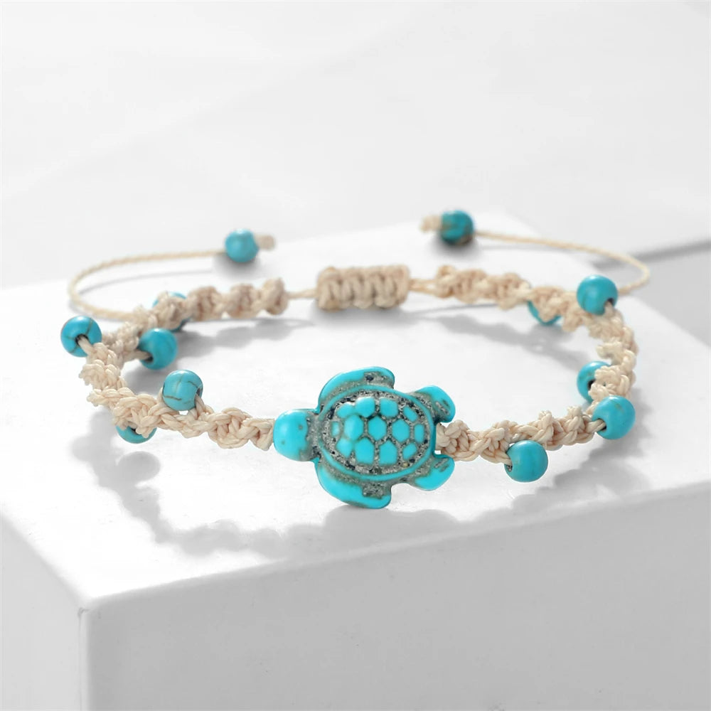 Natural Stone Braided Bracelet with Turtle Pendant – Handmade Healing Jewelry for Men & Women