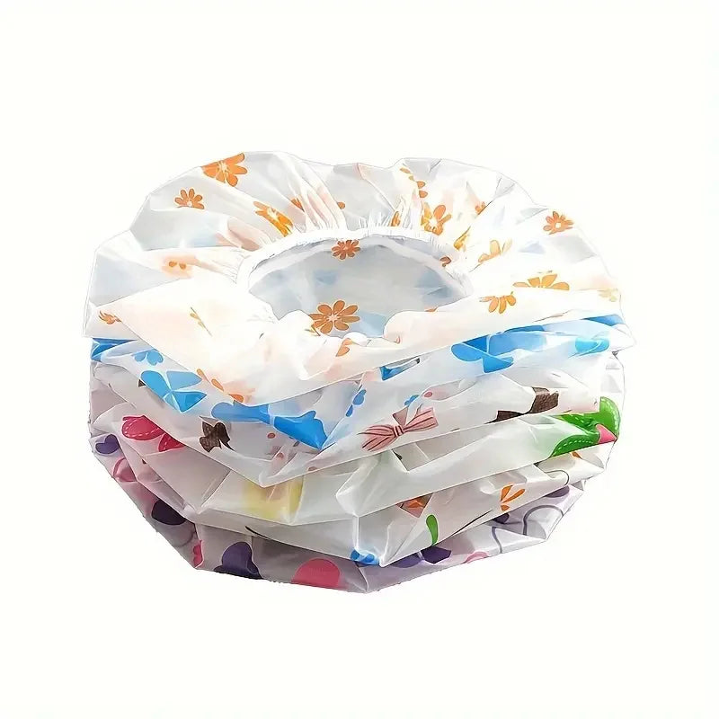 Set of 4 Waterproof Reusable Shower Caps - Adjustable Elastic, Printed Designs