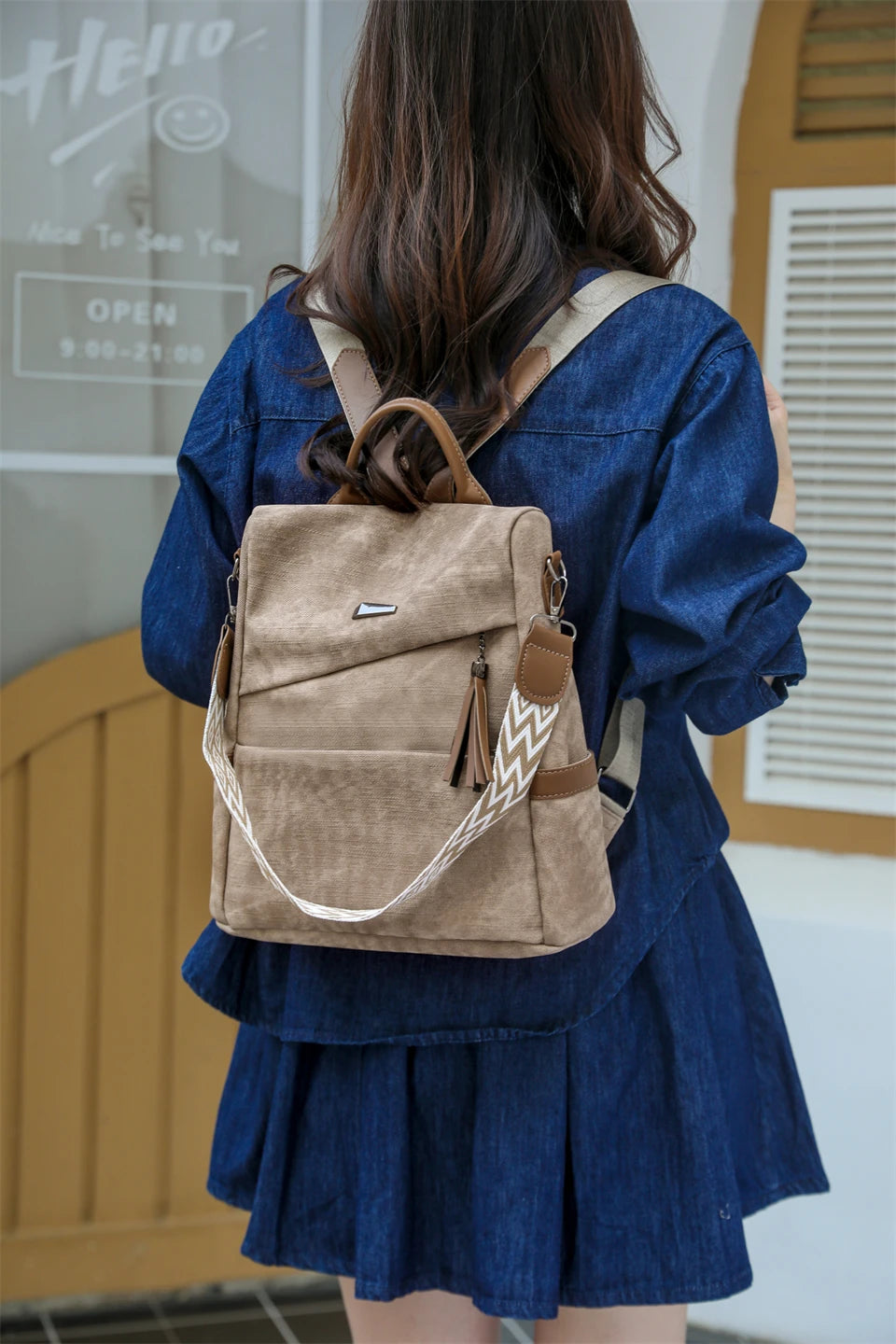 Women's PU Leather Backpack - Large Capacity Fashion Daypack with Tassel