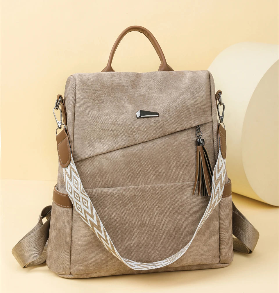 Women's PU Leather Backpack - Large Capacity Fashion Daypack with Tassel