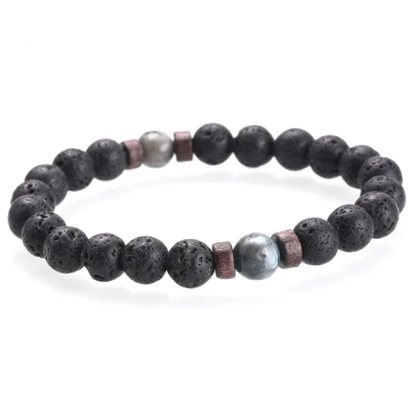 Natural Stone Beaded Charm Bracelet — Lava, 7 Chakra, Labradorite, Ceramic & More | Unisex