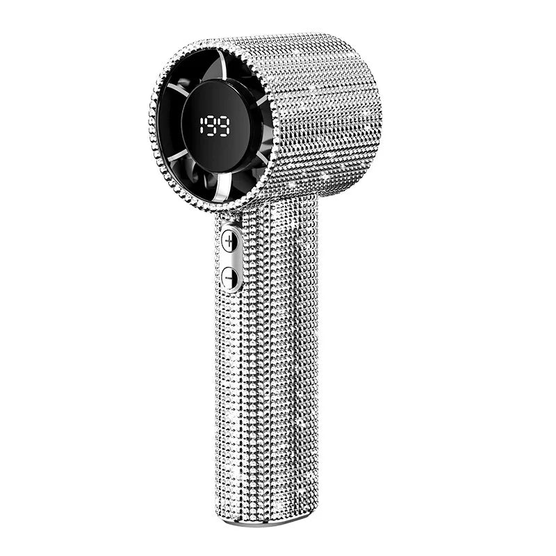 Elegant Diamond Glitter Handheld Fan with Long Battery Life