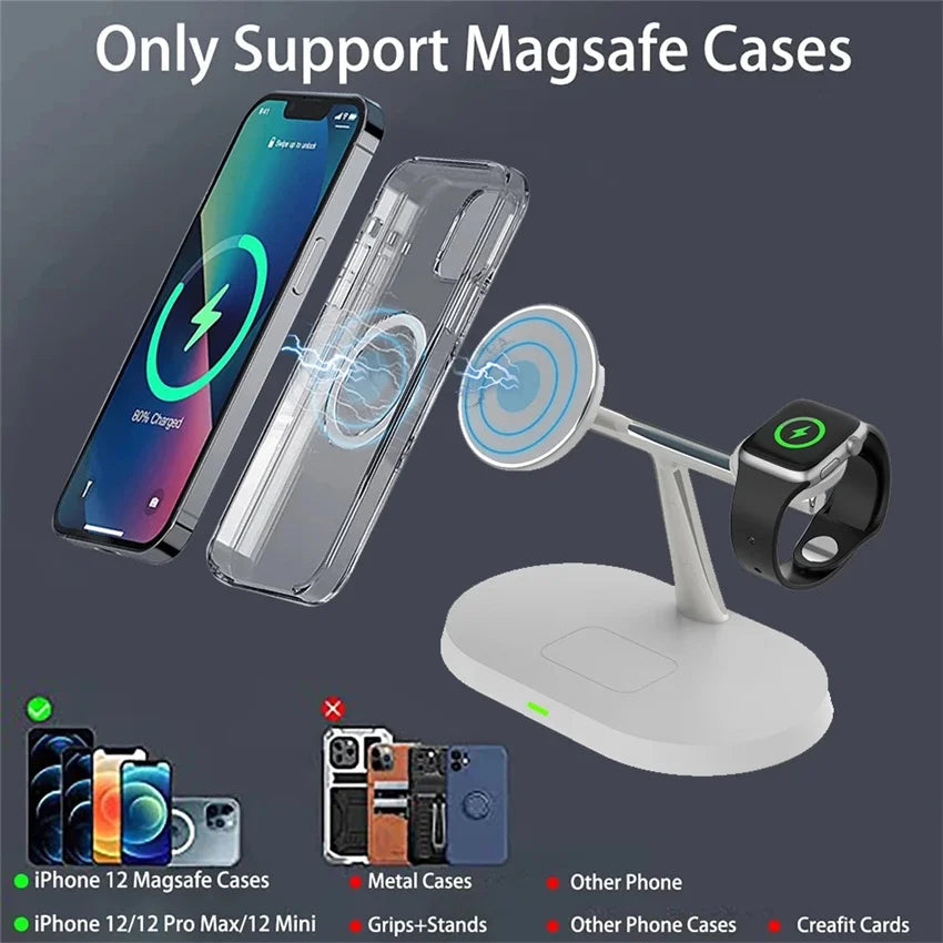 3-in-1 Magnetic Wireless Charger Stand | 30W Fast Charging for iPhone, Apple Watch & AirPods