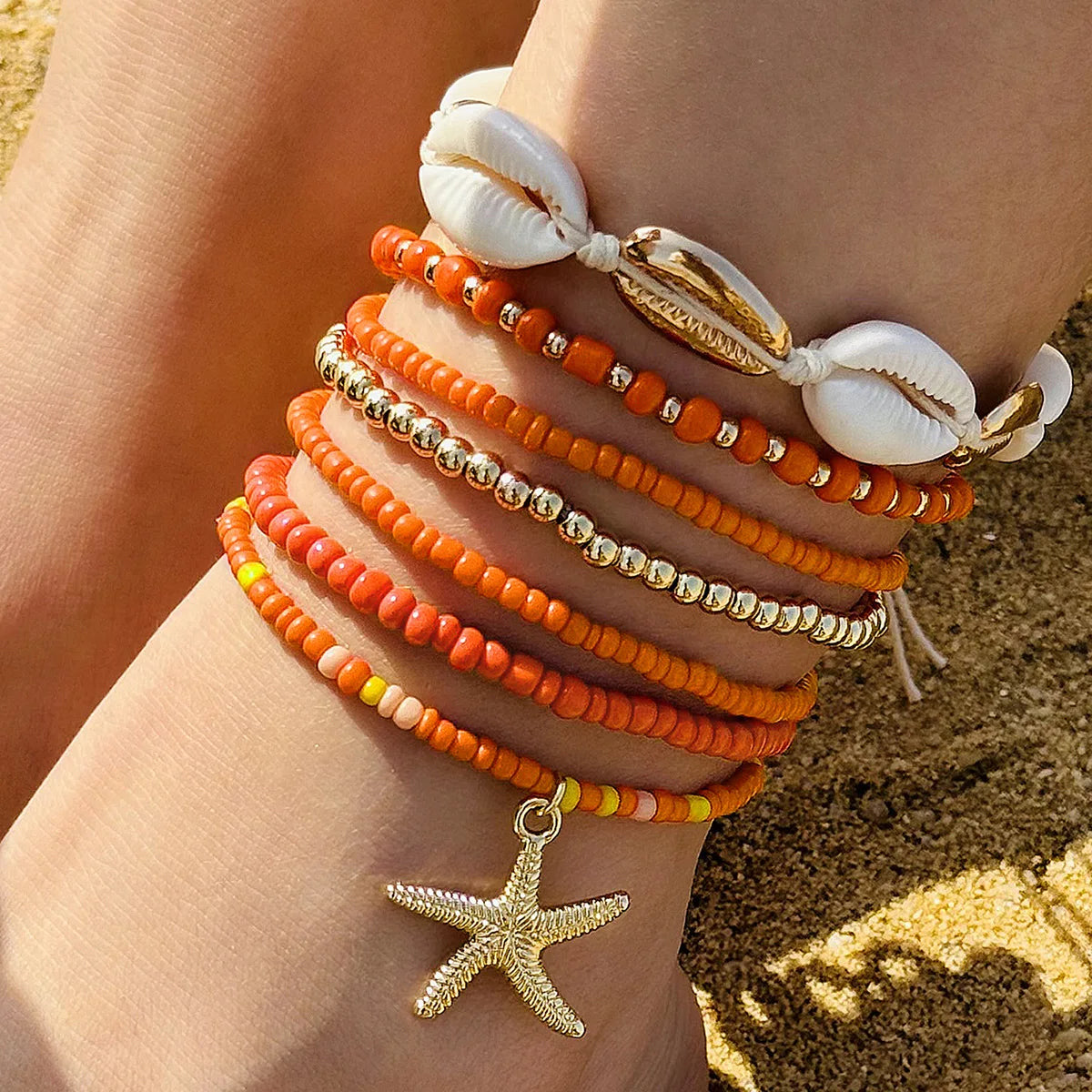 Bohemian Beach Bracelet Set – Layered Starfish & Shell Jewelry for Women