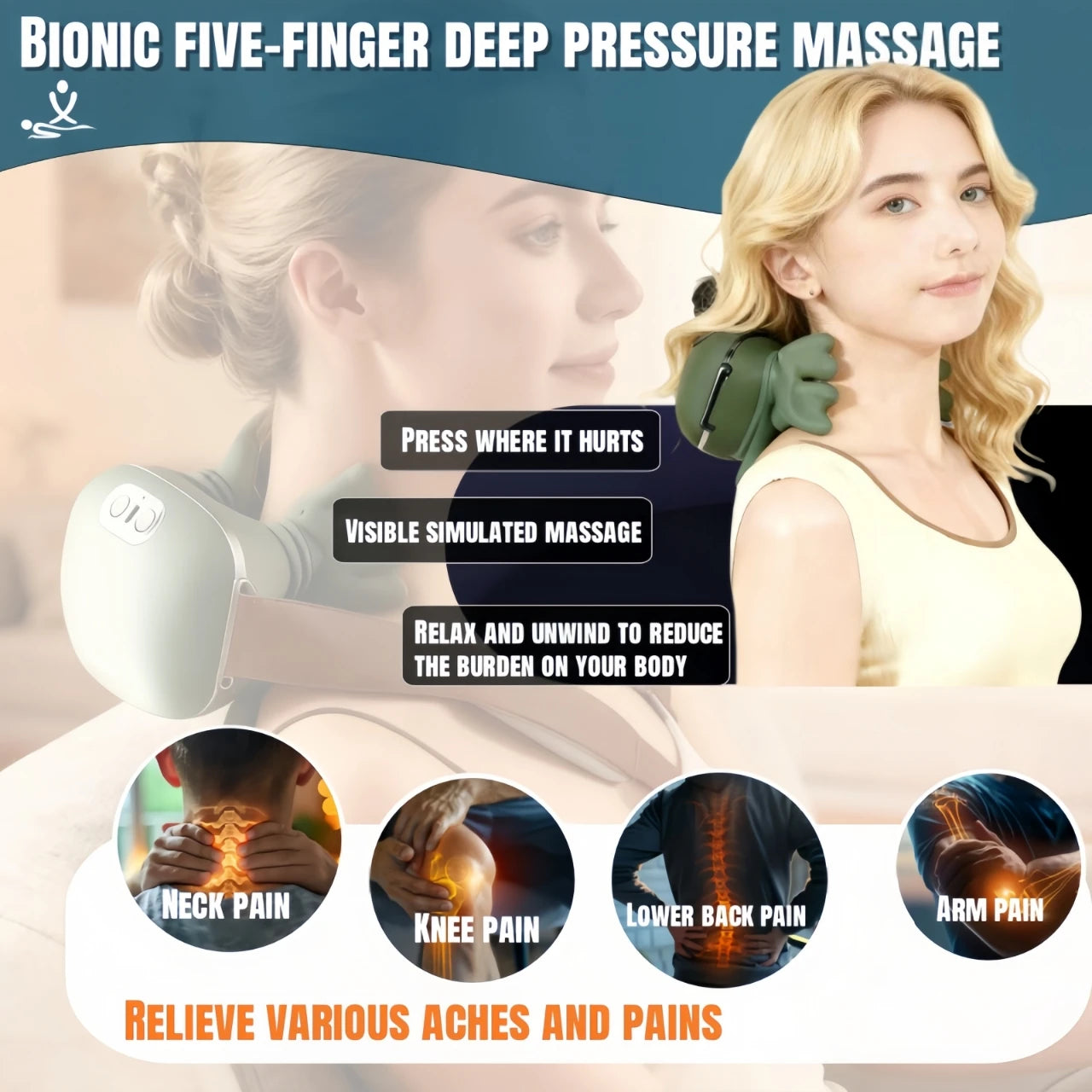 4D Shiatsu Neck & Shoulder Massager – Wireless Deep Tissue Relief with Heat