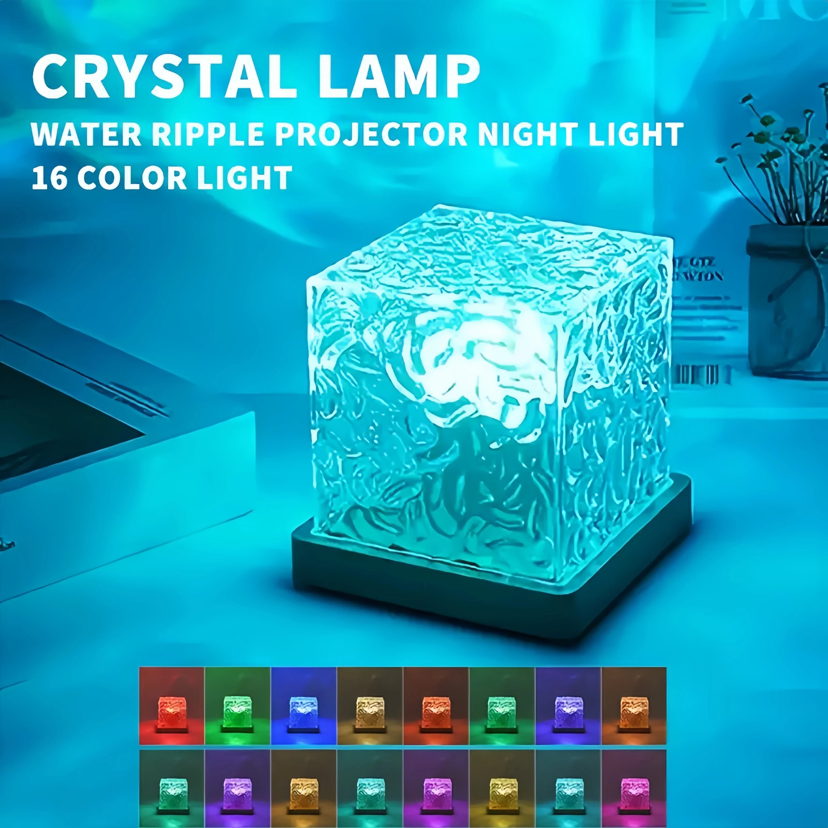 RGB Crystal Water Ripple Desk Lamp — 16-Color LED Night Light with Remote & USB Charging