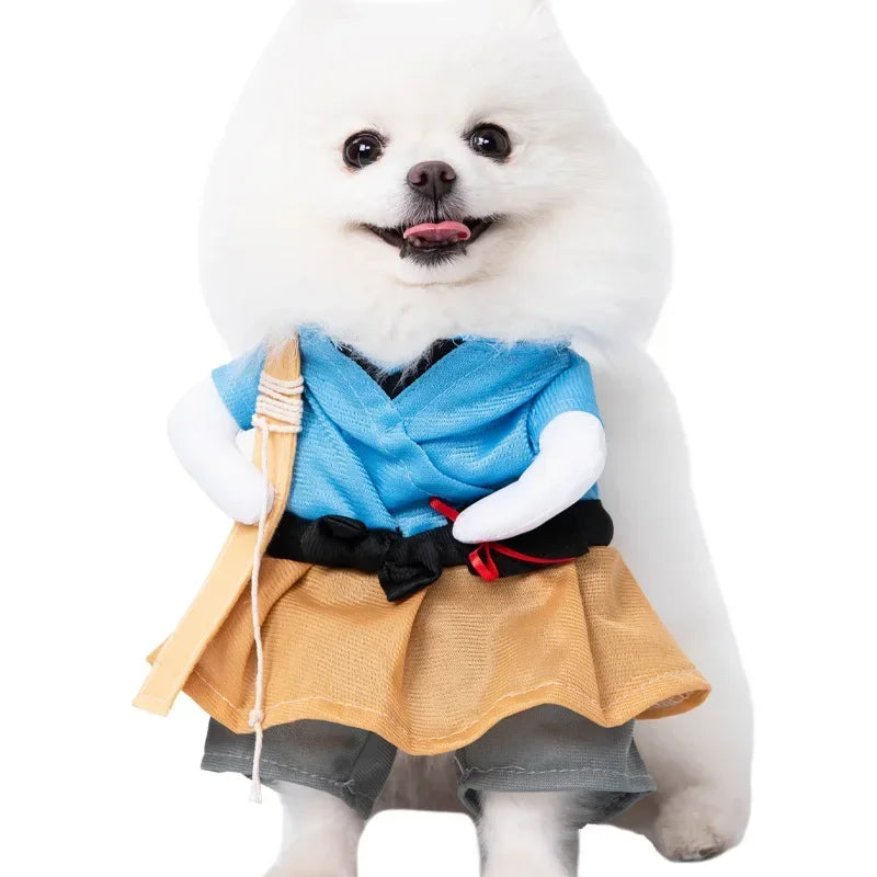 3-Piece Halloween Dog Cosplay Costume Set with Wig Hat & Prop