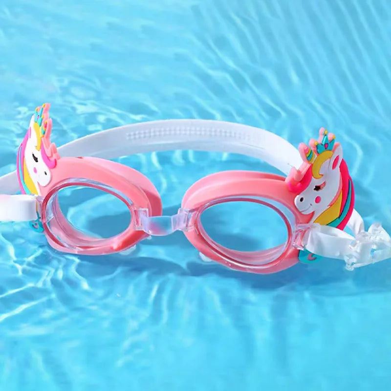 Cartoon Colorful Pony Children's Swimming Goggles Waterproof Anti Fog Adjustable Glasses