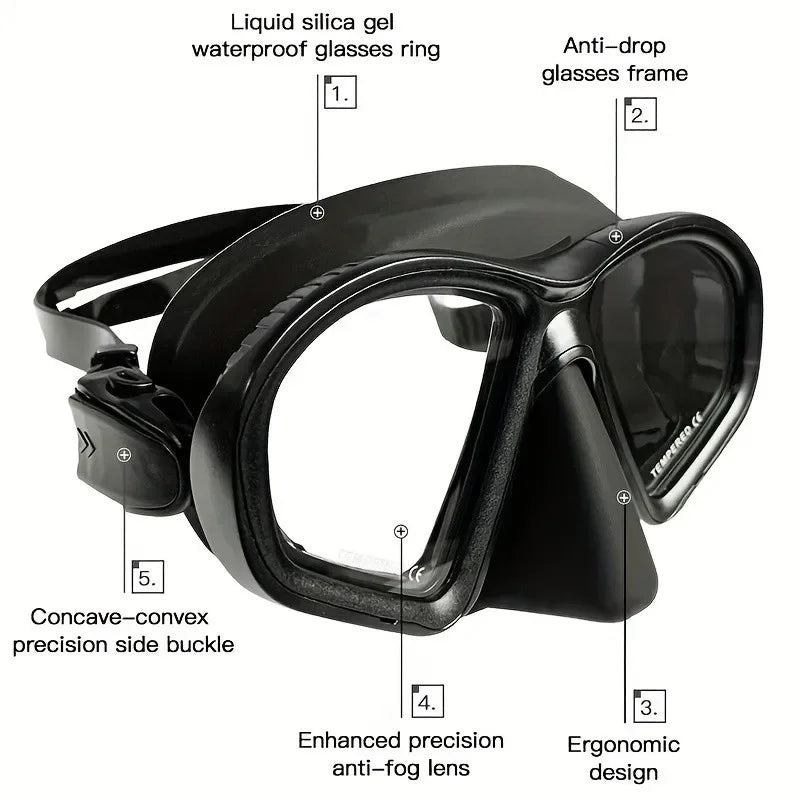 JUNHAIINS Tempered Glass Freediving Mask Snorkeling Set Foldable snorkel J-type Diving Mask with Camera Mount