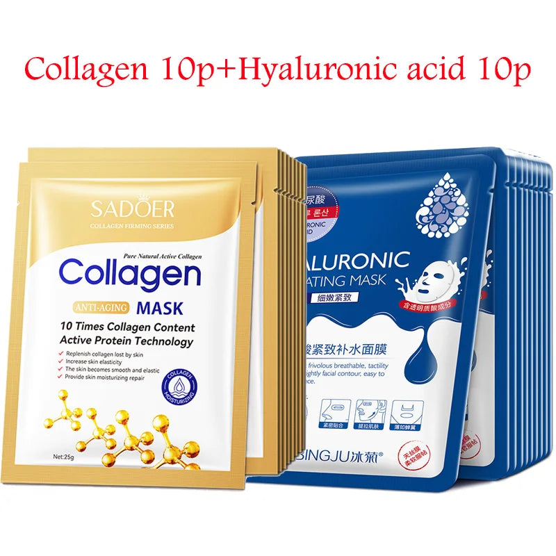 SADOER 20-Piece Snail Collagen & Hyaluronic Acid Sheet Mask Set - Korean Skincare