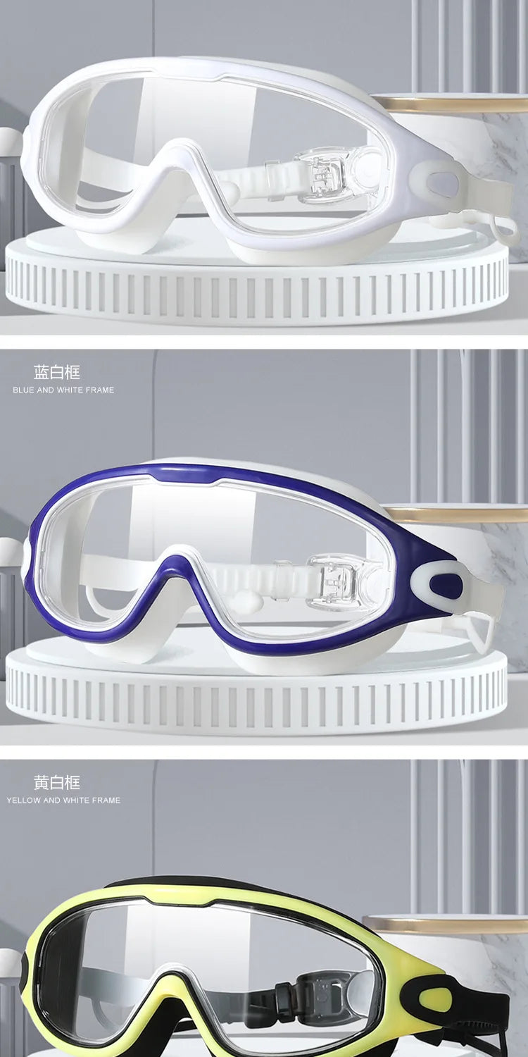 Big Frame Swimming Goggles Adults with Earplugs Swim Glasses Professional HD Anti-fog Goggles Silicone Eyewear Men Women