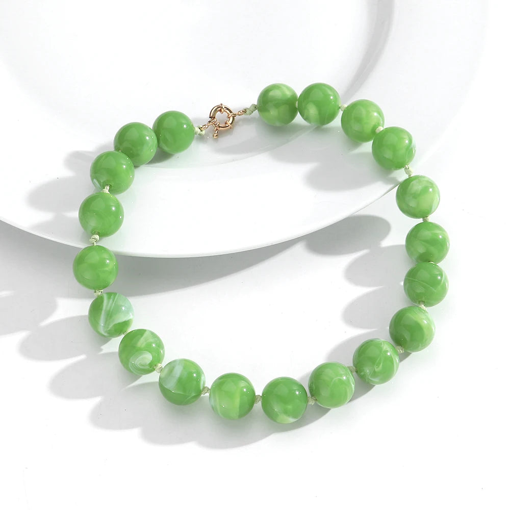 Vintage Beaded Choker Necklace – Bohemian Resin Bead Jewelry for Women