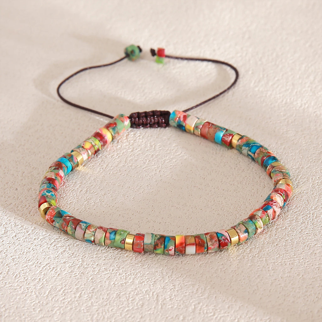 Natural Stone Beaded Bracelet – Adjustable Bohemian Woven Bracelet for Women & Men