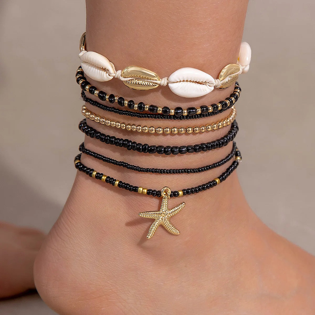 Bohemian Beach Bracelet Set – Layered Starfish & Shell Jewelry for Women