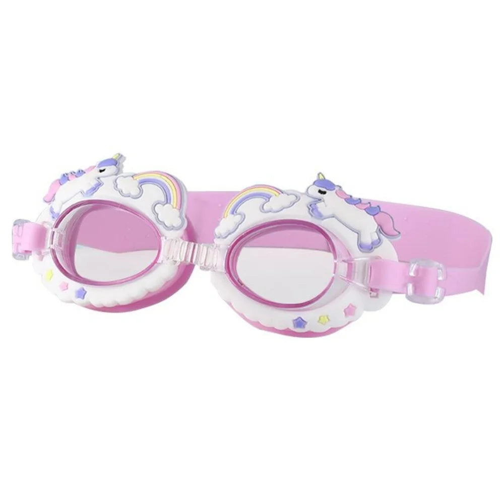 Children's Cartoon Unicorn Pink Swimming Goggles Underwater Waterproof and Anti-Fog Silicone Swimming Cap Swim Cap Goggles Set