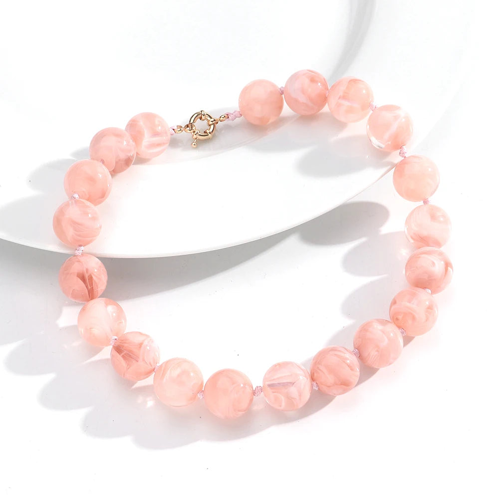 Vintage Beaded Choker Necklace – Bohemian Resin Bead Jewelry for Women