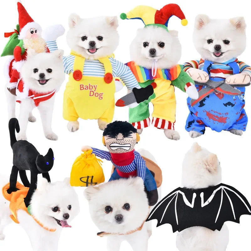 3-Piece Halloween Dog Cosplay Costume Set with Wig Hat & Prop