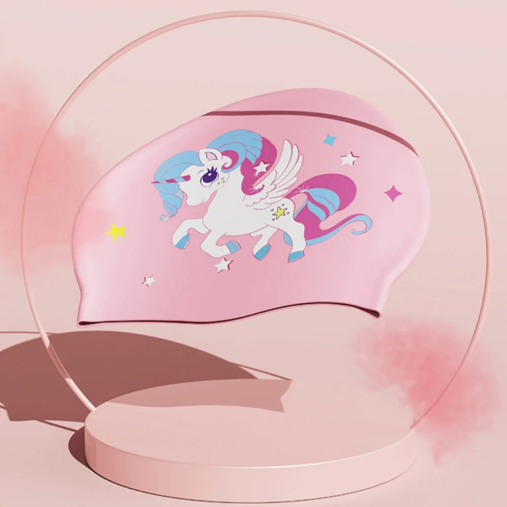 Children's Cartoon Unicorn Pink Swimming Goggles Underwater Waterproof and Anti-Fog Silicone Swimming Cap Swim Cap Goggles Set