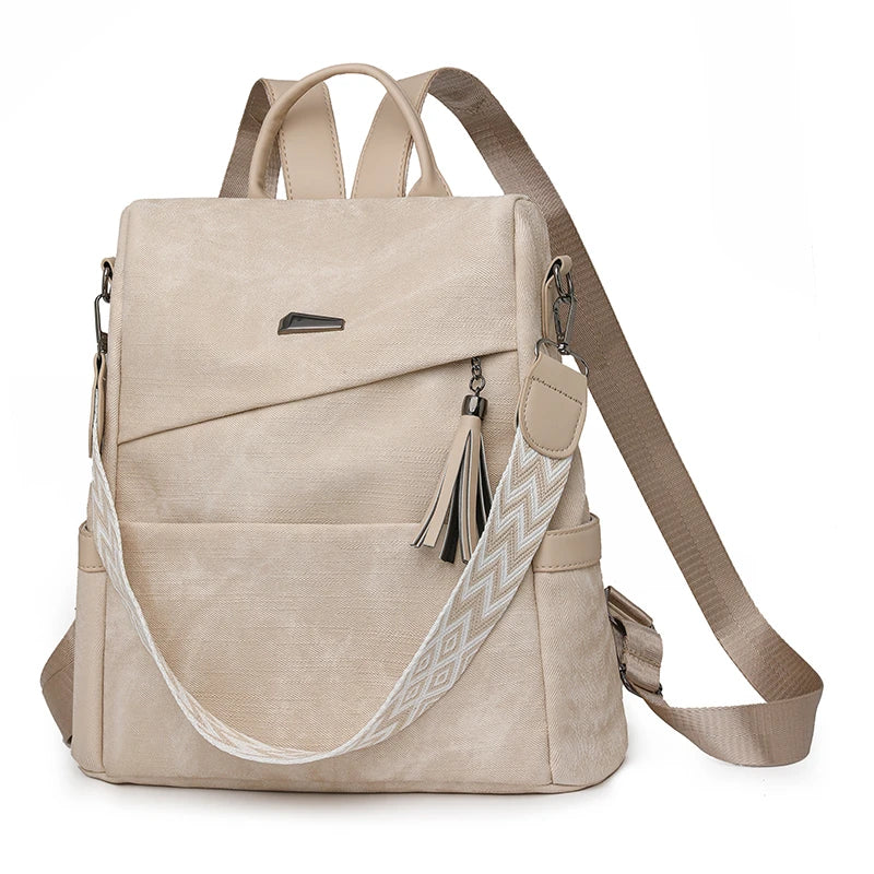 Women's PU Leather Backpack - Large Capacity Fashion Daypack with Tassel