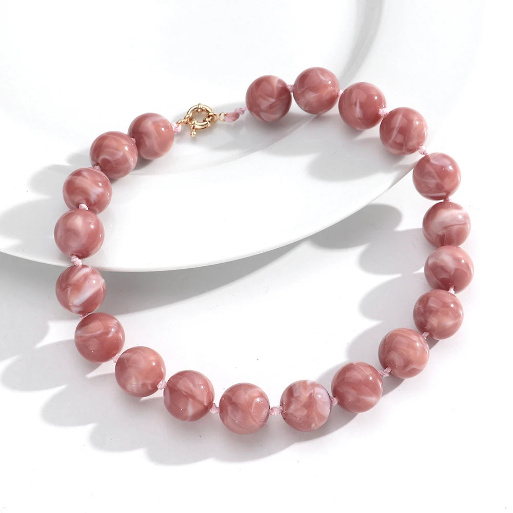 Vintage Beaded Choker Necklace – Bohemian Resin Bead Jewelry for Women