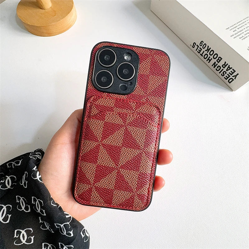 Luxury Triangular pattern Clip bag PU leather Case for iPhone 16 15 14 Phone Cover 13 12 11 Pro MAX Hard Shockproof Back Funda
