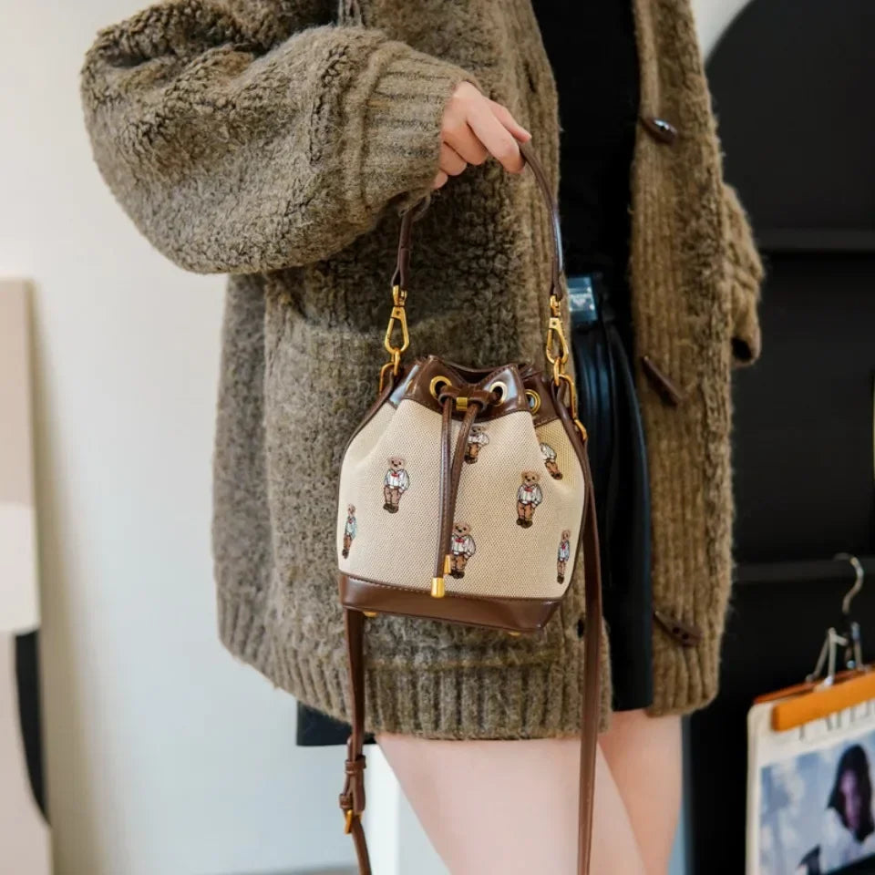 Women's Drawstring Bucket Crossbody Bag