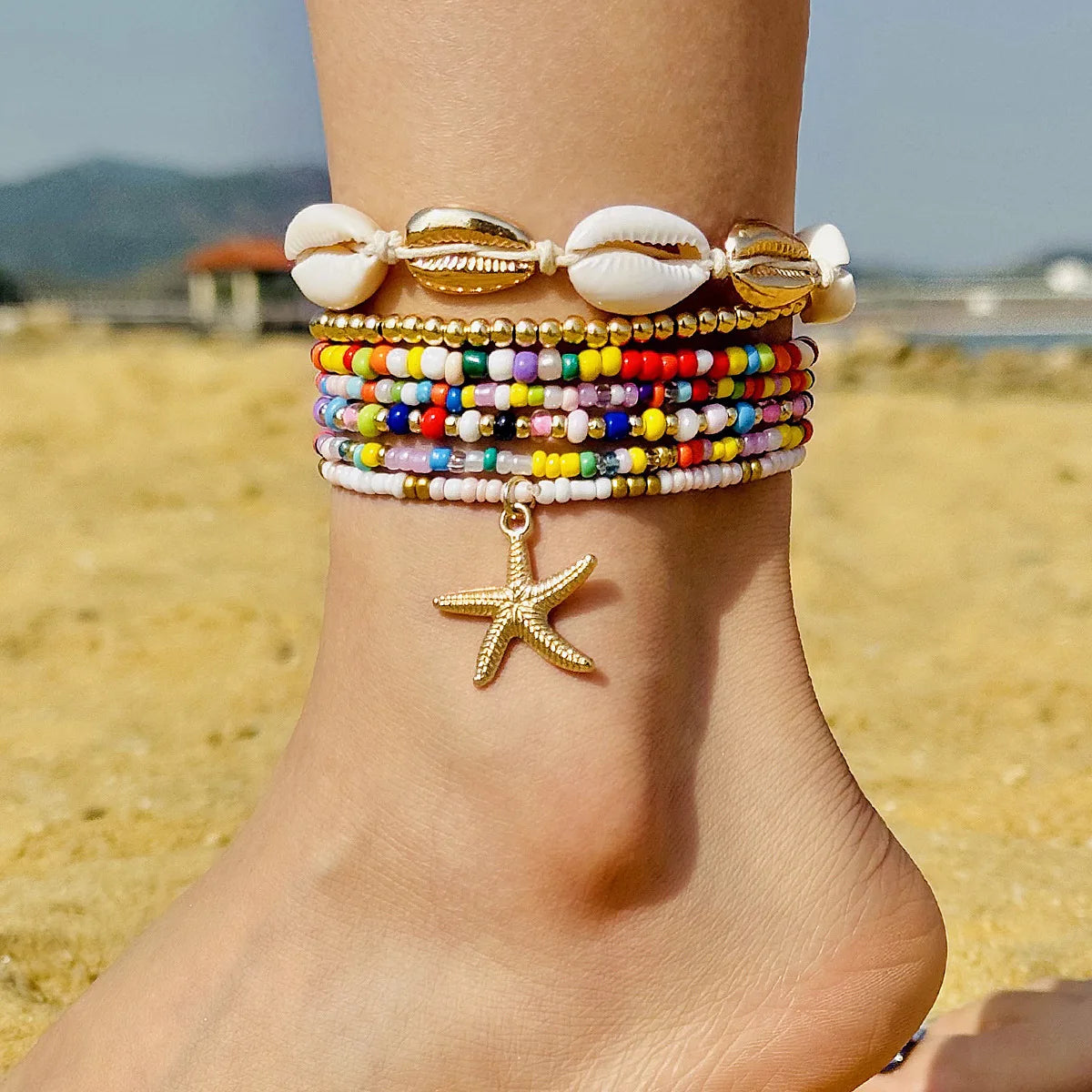 Bohemian Beach Bracelet Set – Layered Starfish & Shell Jewelry for Women