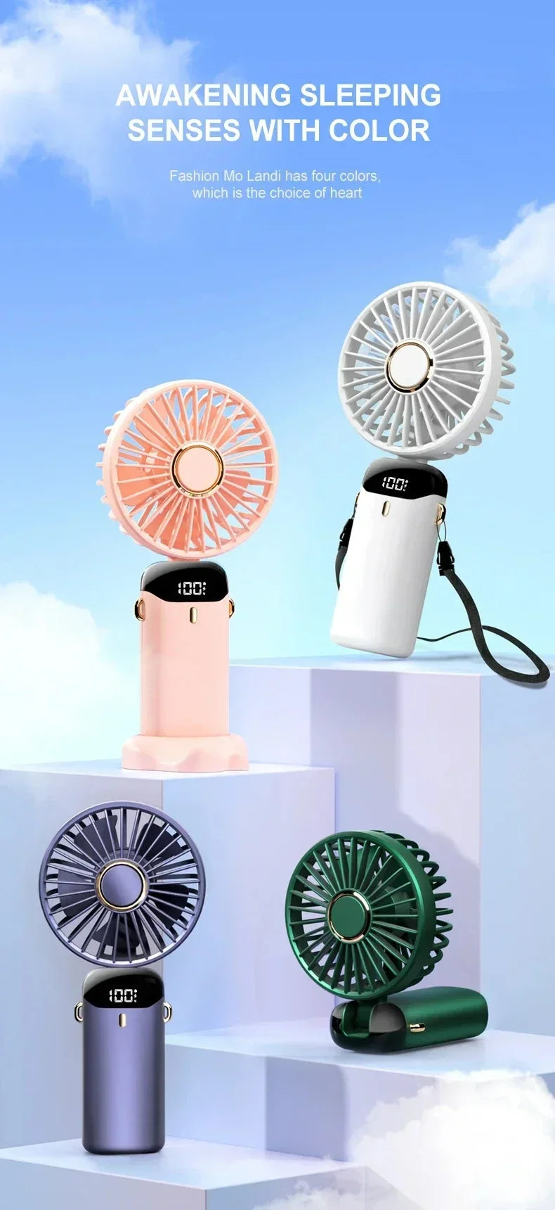 5-Speed Rechargeable Handheld Fan with LED Display & Aromatherapy