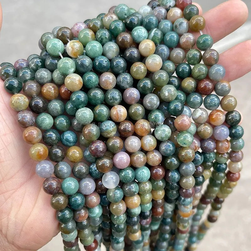 Natural Stone Beads Indian Agate Stone Round Ball Loose Beads 4 6 8 10 12MM for Jewelry Making Necklace DIY Bracelets Accessory