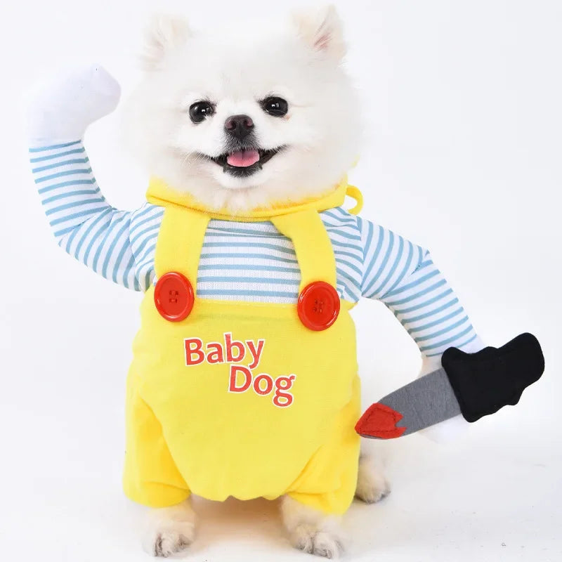 3-Piece Halloween Dog Cosplay Costume Set with Wig Hat & Prop