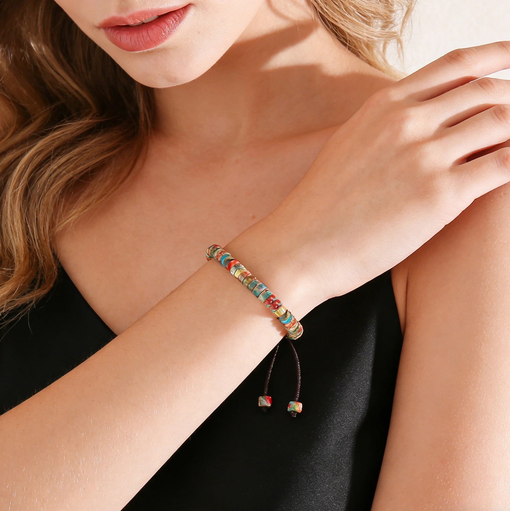 Natural Stone Beaded Bracelet – Adjustable Bohemian Woven Bracelet for Women & Men