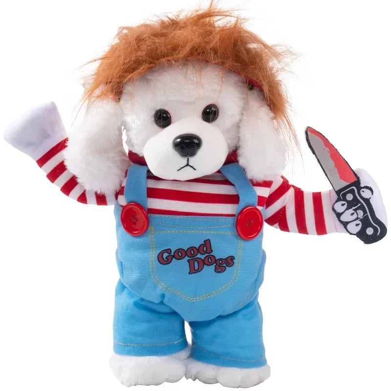 3-Piece Halloween Dog Cosplay Costume Set with Wig Hat & Prop
