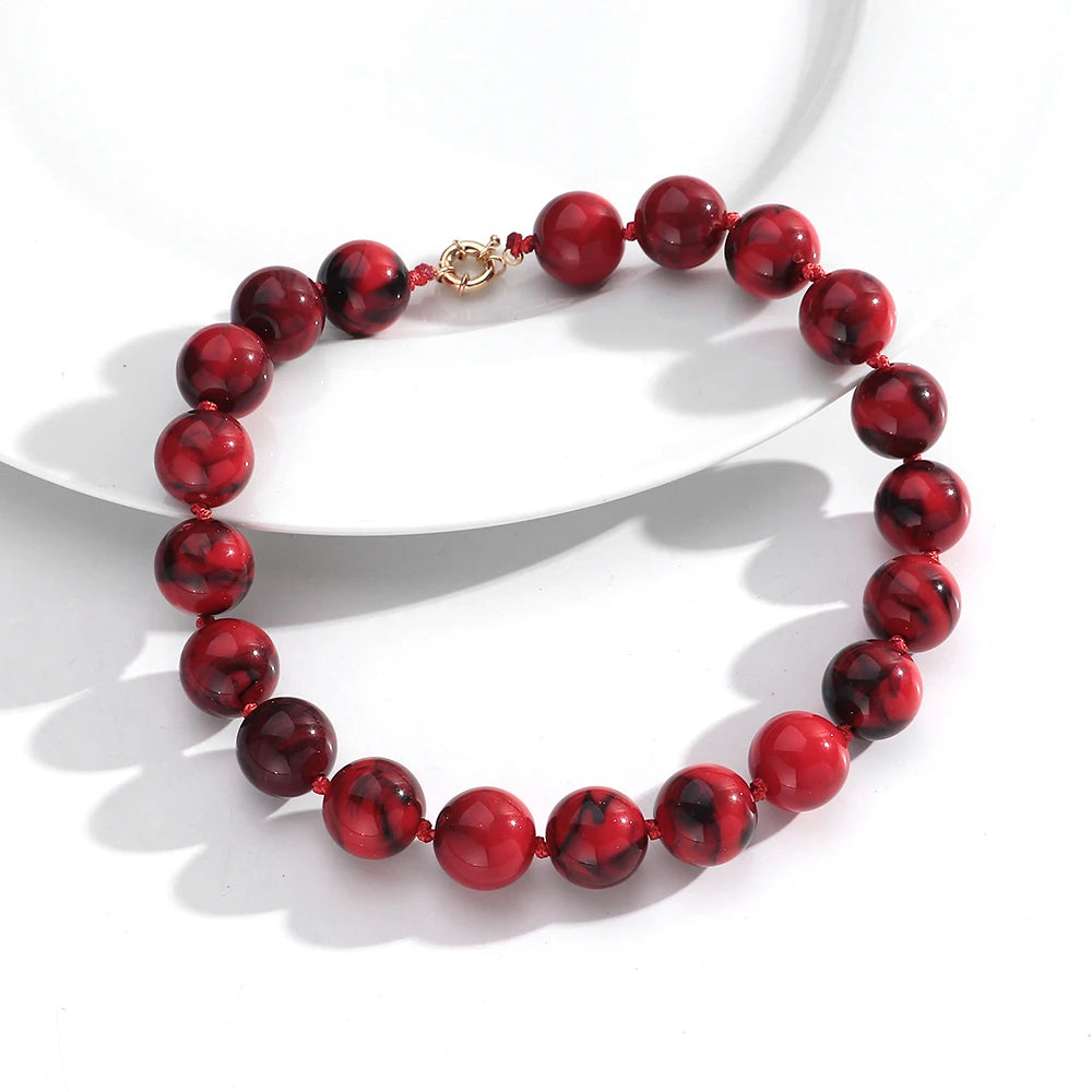 Vintage Beaded Choker Necklace – Bohemian Resin Bead Jewelry for Women