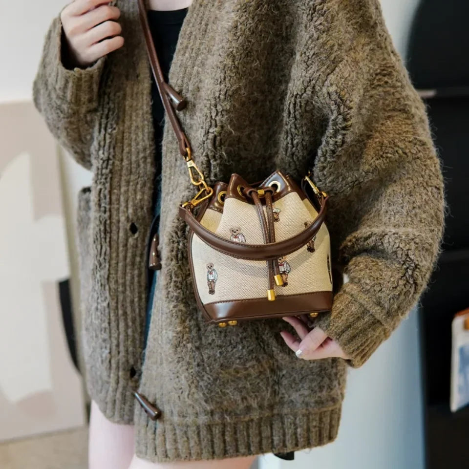 Women's Drawstring Bucket Crossbody Bag