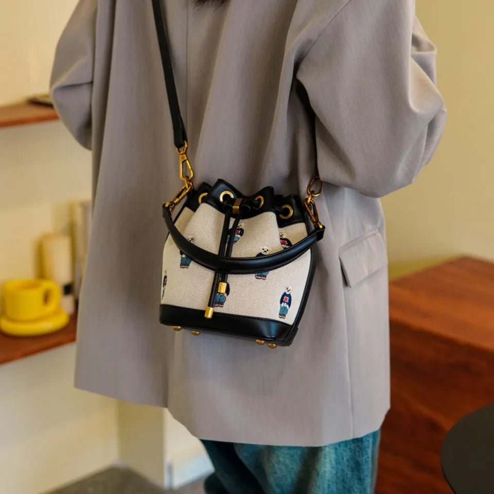 Women's Drawstring Bucket Crossbody Bag