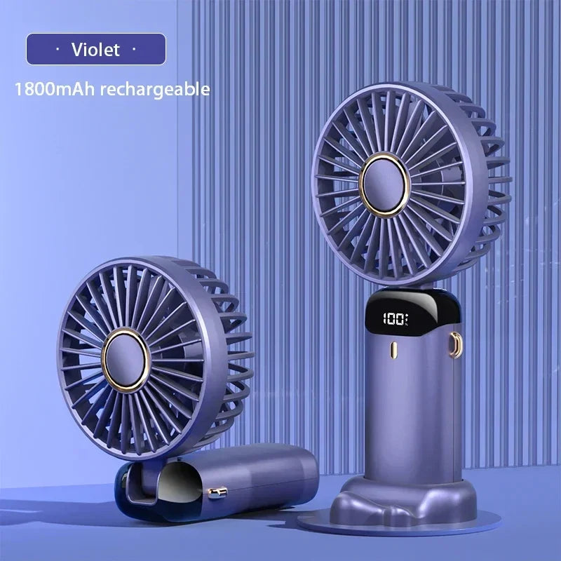 3-in-1 Neck Hanging & Handheld Fan with LED Display & Phone Stand
