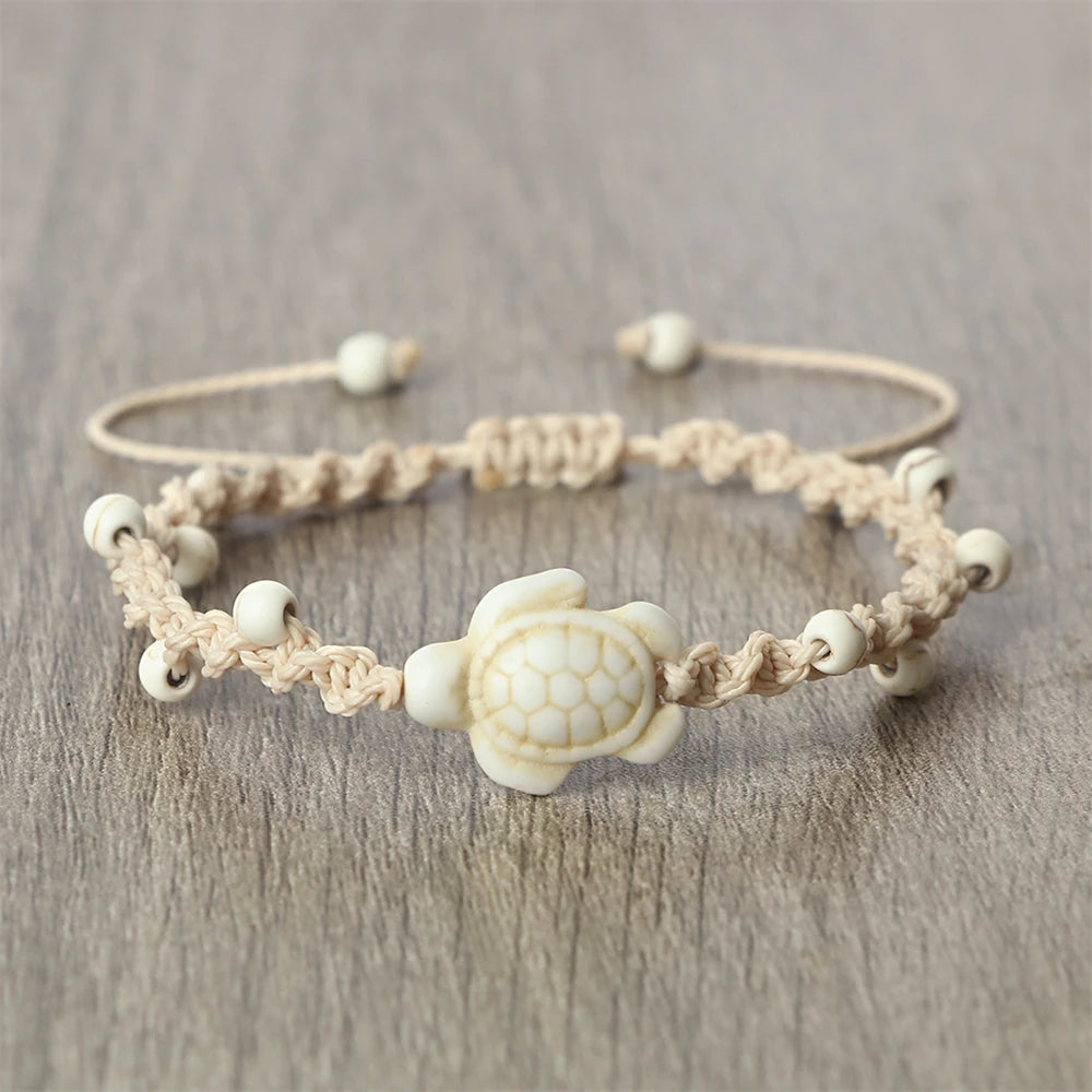 Natural Stone Braided Bracelet with Turtle Pendant – Handmade Healing Jewelry for Men & Women