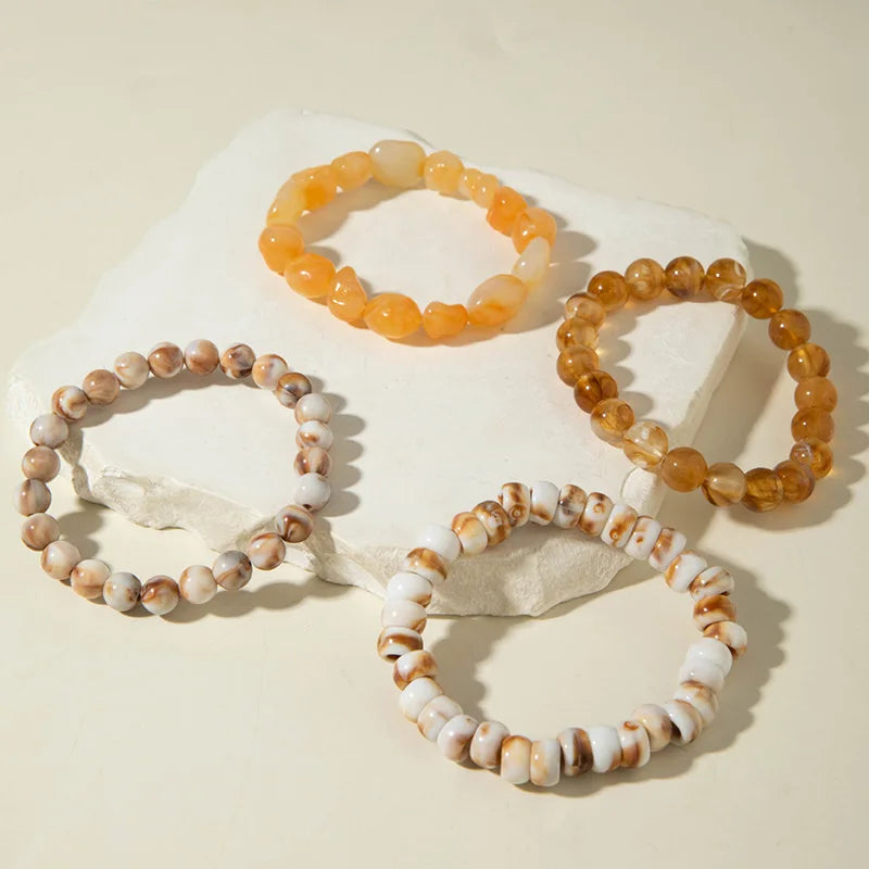 4-Piece Bohemian Beaded Bracelet Set – Multi-Layered Acrylic Stacking Bracelets for Women